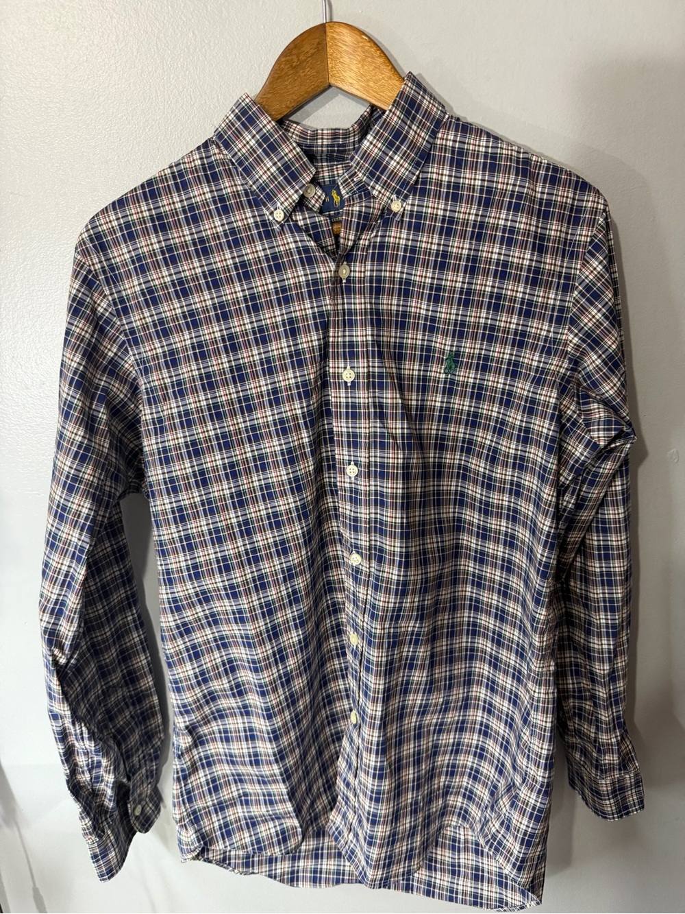 Ralph Lauren Men's Blue and White Plaid Button-Down Shirt
